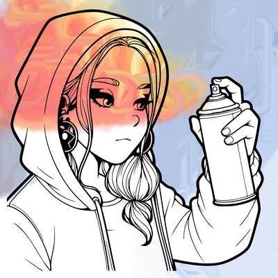 a realistic girl, spray painting