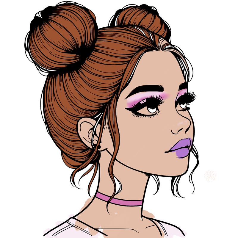 realistic girl with buns on the top of her head