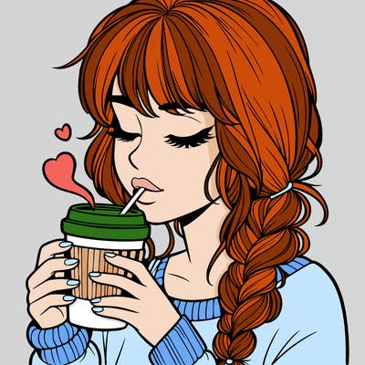 realistic girl drinking coffee