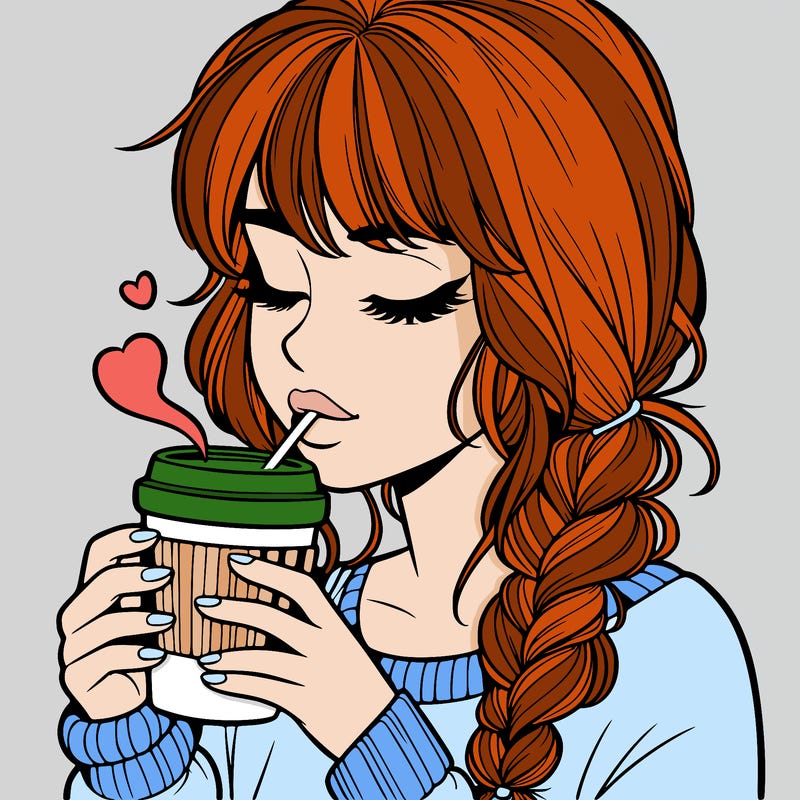 realistic girl drinking coffee