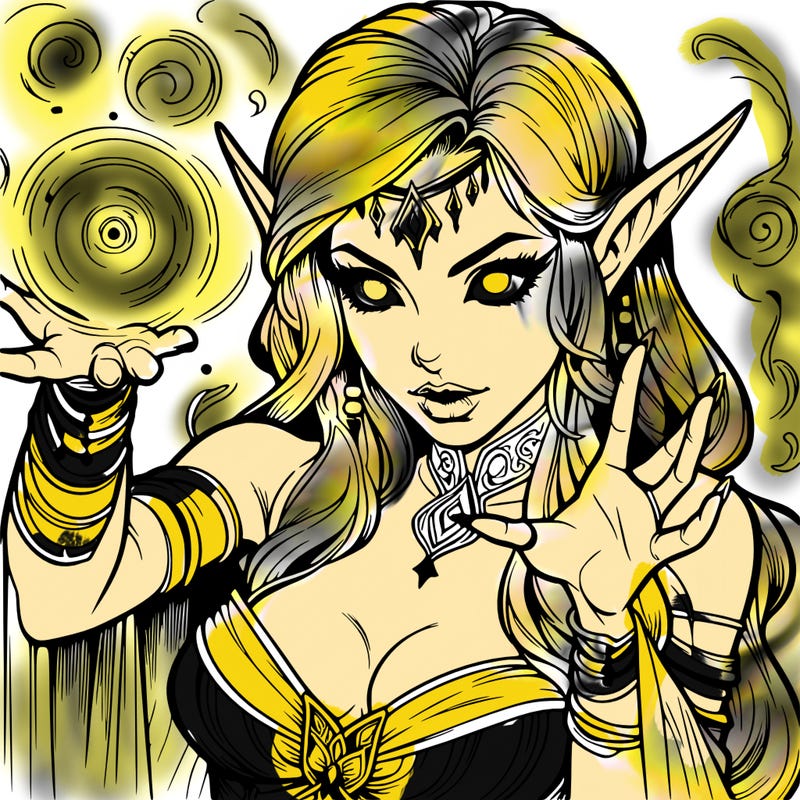 realistic scary beautiful elf sorceress casting spell