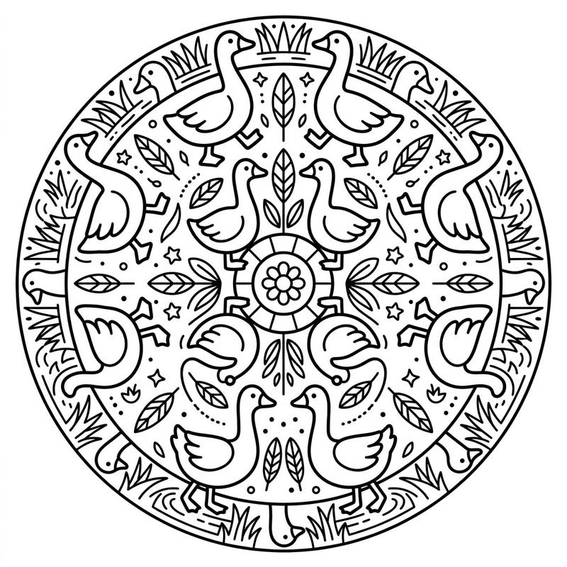 Dive into a charming coloring journey with this delightful geese mandala designed especially for toddlers. Its bold lines and simple shapes are perfect for developing fine motor skills and encouraging early artistic expression.