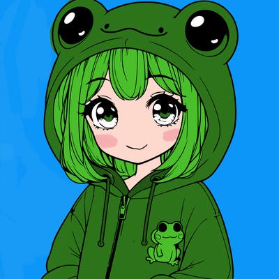cute realistic girl in a froggy hoodie