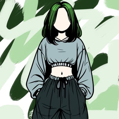 realistic girl faceless with baggy pants and a crop top
