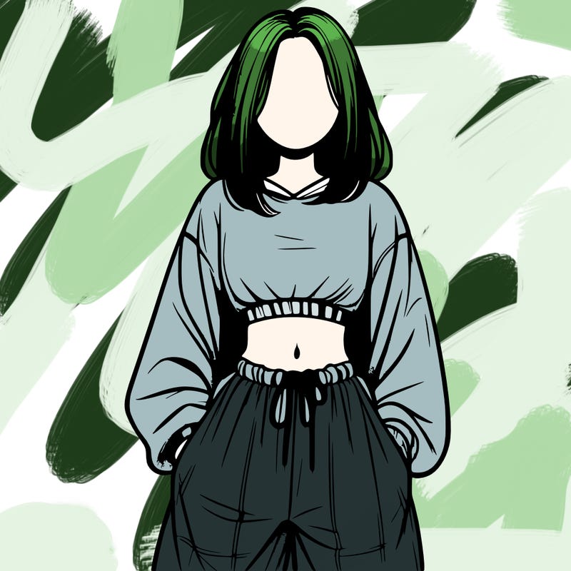 realistic girl faceless with baggy pants and a crop top