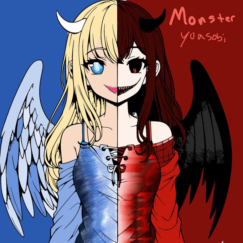 realistic, anime angel, half devil girl