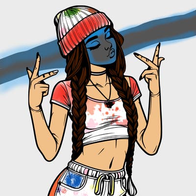 realistic teenage girl with braids and a beanie and crop top doing 🫶🏼