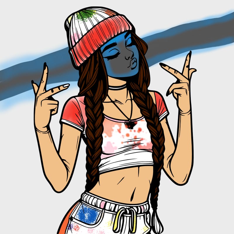 realistic teenage girl with braids and a beanie and crop top doing 🫶🏼