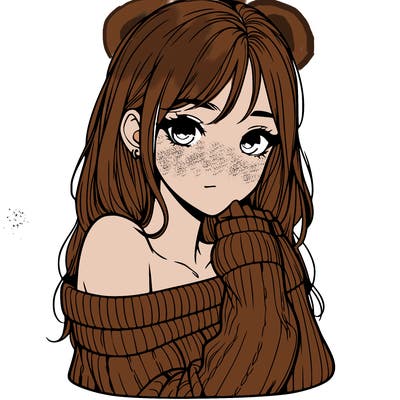 realistic girl with off-shoulder sweater
