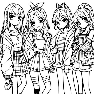 teen manga girls group of 4
