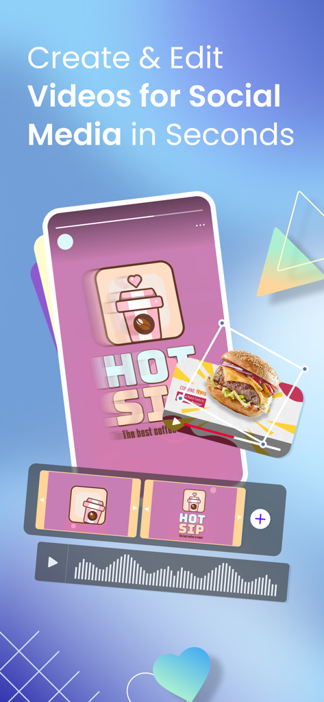 Placeit app interface for creating and editing social media videos with a timeline and graphics