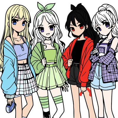 teen manga girls group of 4