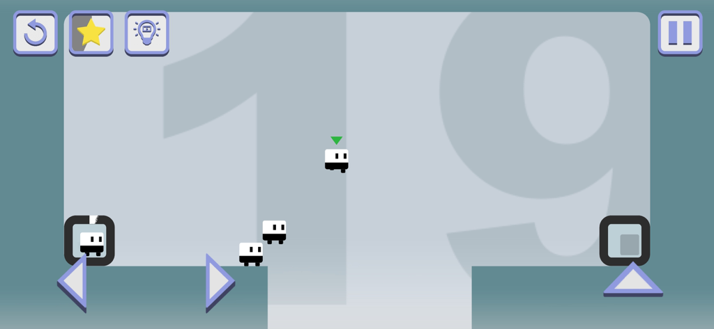 Gameplay screenshot of The Looper game showing level 19 with minimalist graphics and character clones