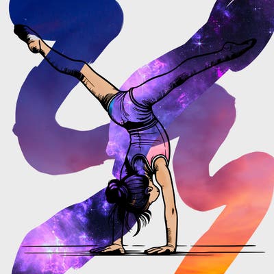 realistic gymnastic hand stand girl in four splits