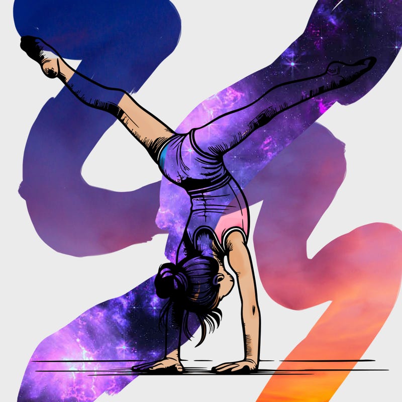 realistic gymnastic hand stand girl in four splits