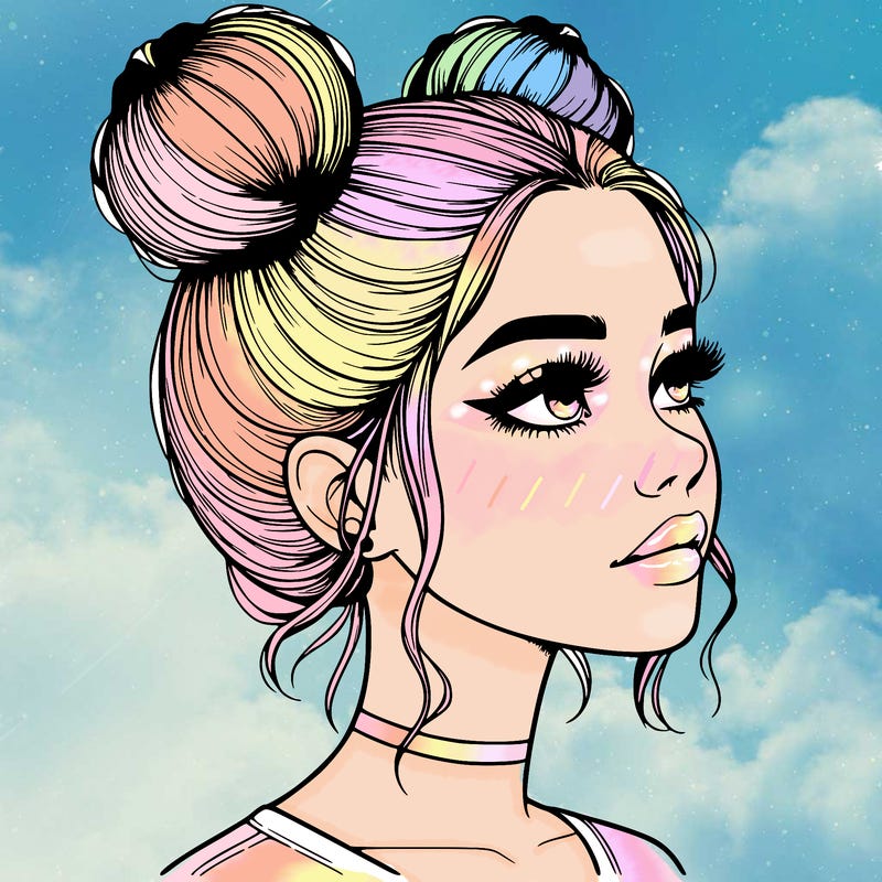 realistic girl with buns on the top of her head
