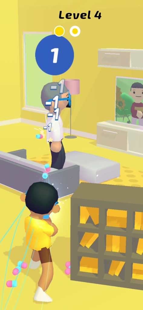 Epic Prankster: Hide and shoot - Epic Pranksterの屋内レベルで、キャラクターがターゲットにブラスター銃を発射している。