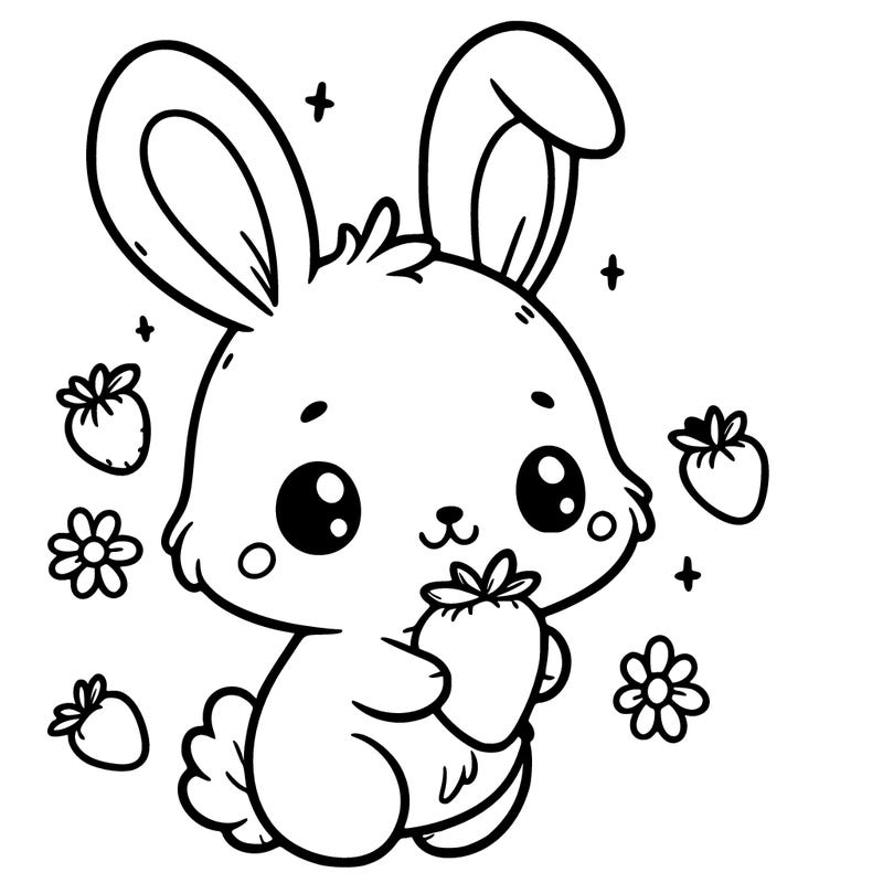 cute rabbit holding a strawberry