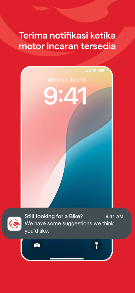 Javan - Smartphone displaying a push notification from the Javan app with motorcycle suggestions.