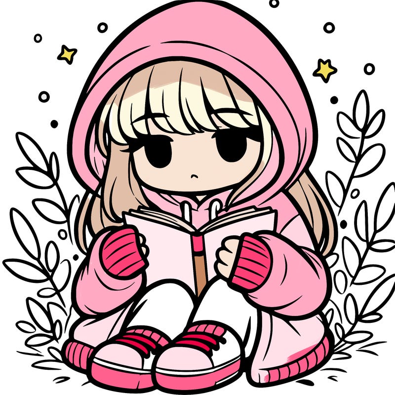 girl in oversized hoodie reading a book