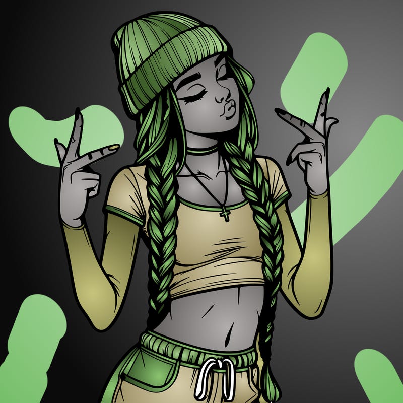 realistic teenage girl with braids and a beanie and crop top doing 🫶🏼