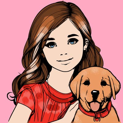 realistic girl with dog