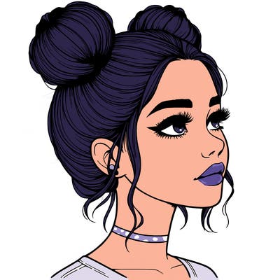 realistic girl with buns on the top of her head