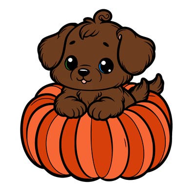 cute little puppy in a pumpkin