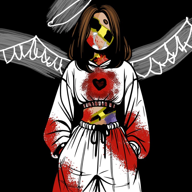 realistic girl faceless with baggy pants and a crop top