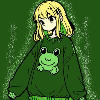 girl wearing frogging sweatshirt