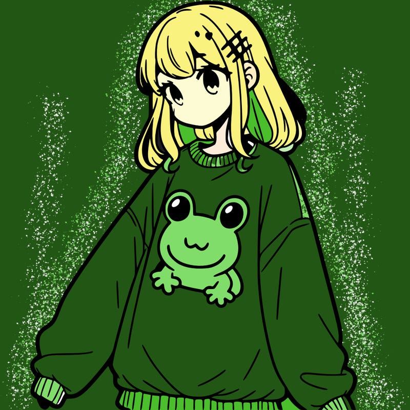 girl wearing frogging sweatshirt