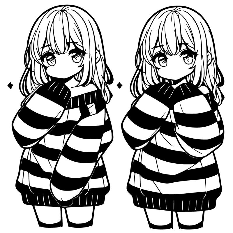 anime girl in a striped oversized sweater