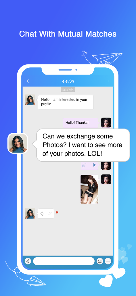 Mobile screen showing a chat conversation on the Tser transgender dating app with messaging and photo exchange features