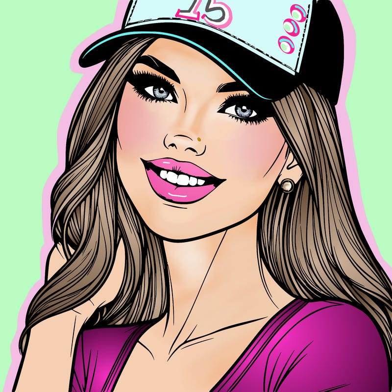 beautiful woman with baseball hat and pretty smile realistic