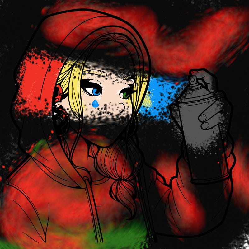 a realistic girl, spray painting