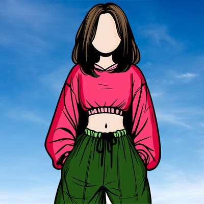 realistic girl faceless with baggy pants and a crop top