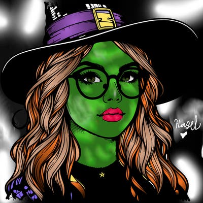 a witch with glasses realistic