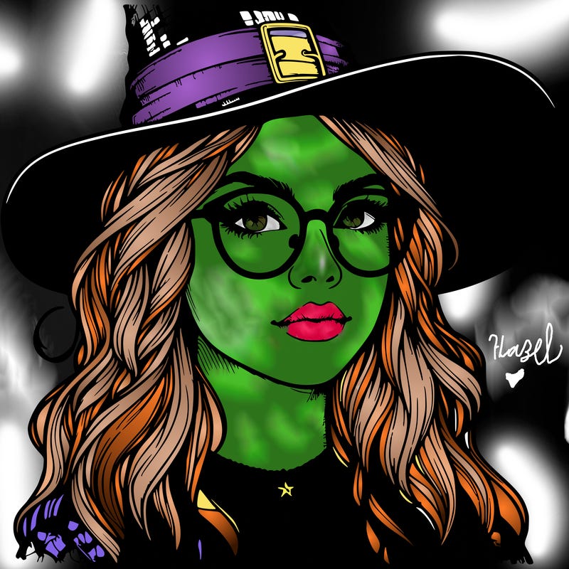 a witch with glasses realistic