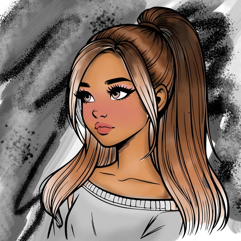 realistic girl with a high ponytail