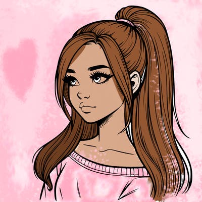 realistic girl with a high ponytail