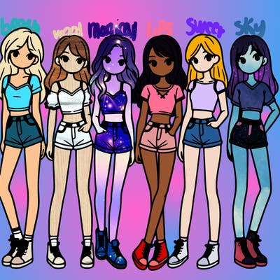 a group of girls wearing crop tops and shorts