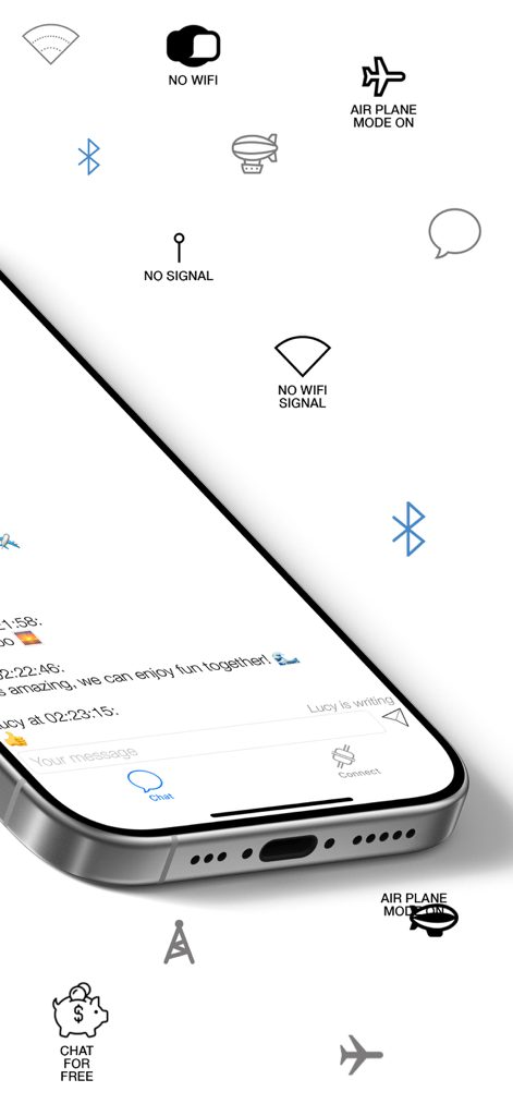 B-Chat - Simple Bluetooth Chat - Smartphone showing B-Chat offline messaging interface using Bluetooth in airplane mode