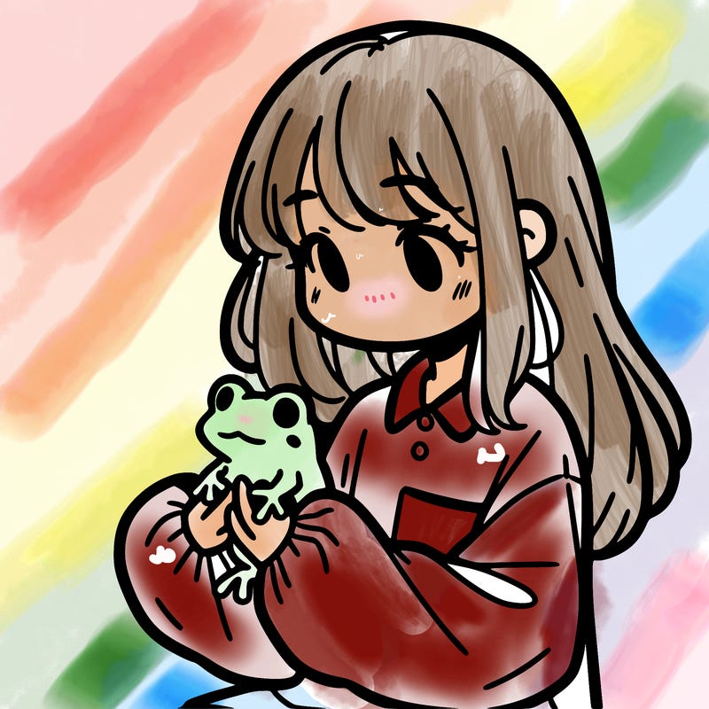 girl with long hair and a oversized shirt. and she is holding a frog