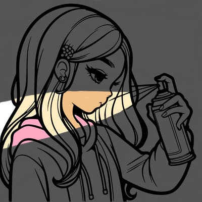 a realistic girl spray painting