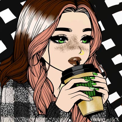 realistic girl drinking coffee