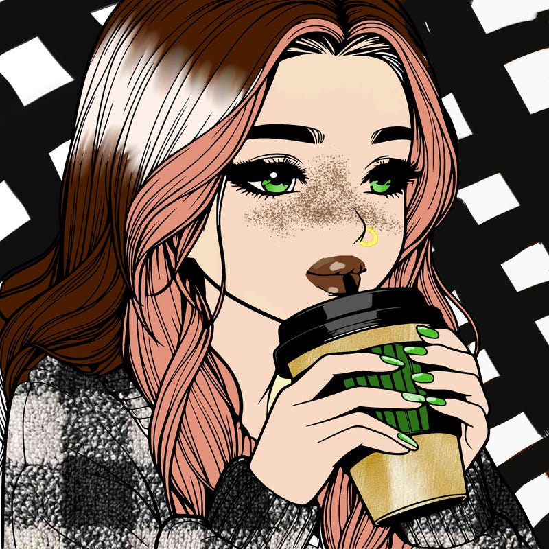 realistic girl drinking coffee