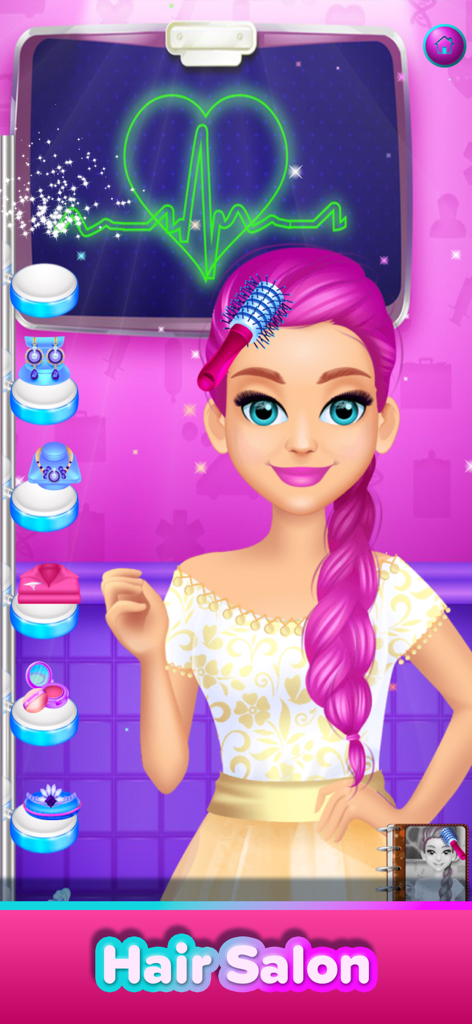 Play Toy & Pet Doctor - Personaje con pelo rosa en el nivel de peluquería de la aplicación Juego Doctor de Juguetes y Mascotas