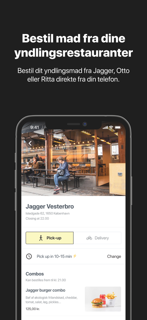 BUZZ CPH - BUZZ CPH mobile app interface showing Jagger restaurant menu and ordering options
