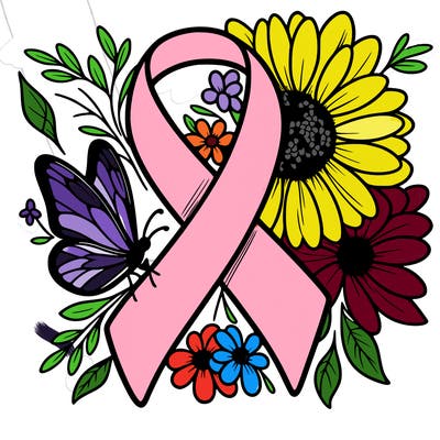 cancer awareness symbol with flowers and butterflies