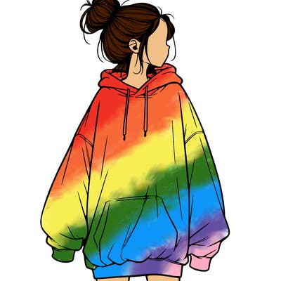 realistic girl with a oversized sweatshirt on and a bun